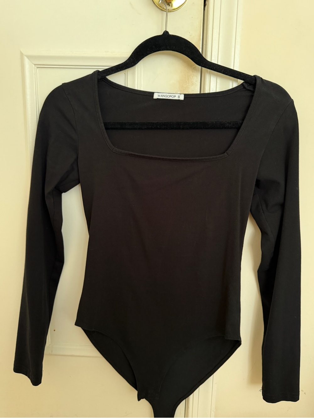 Black Long-Sleeve Square-Neck Bodysuit